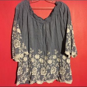 Denim Halter 3 Quarter Bell Sleeve Top